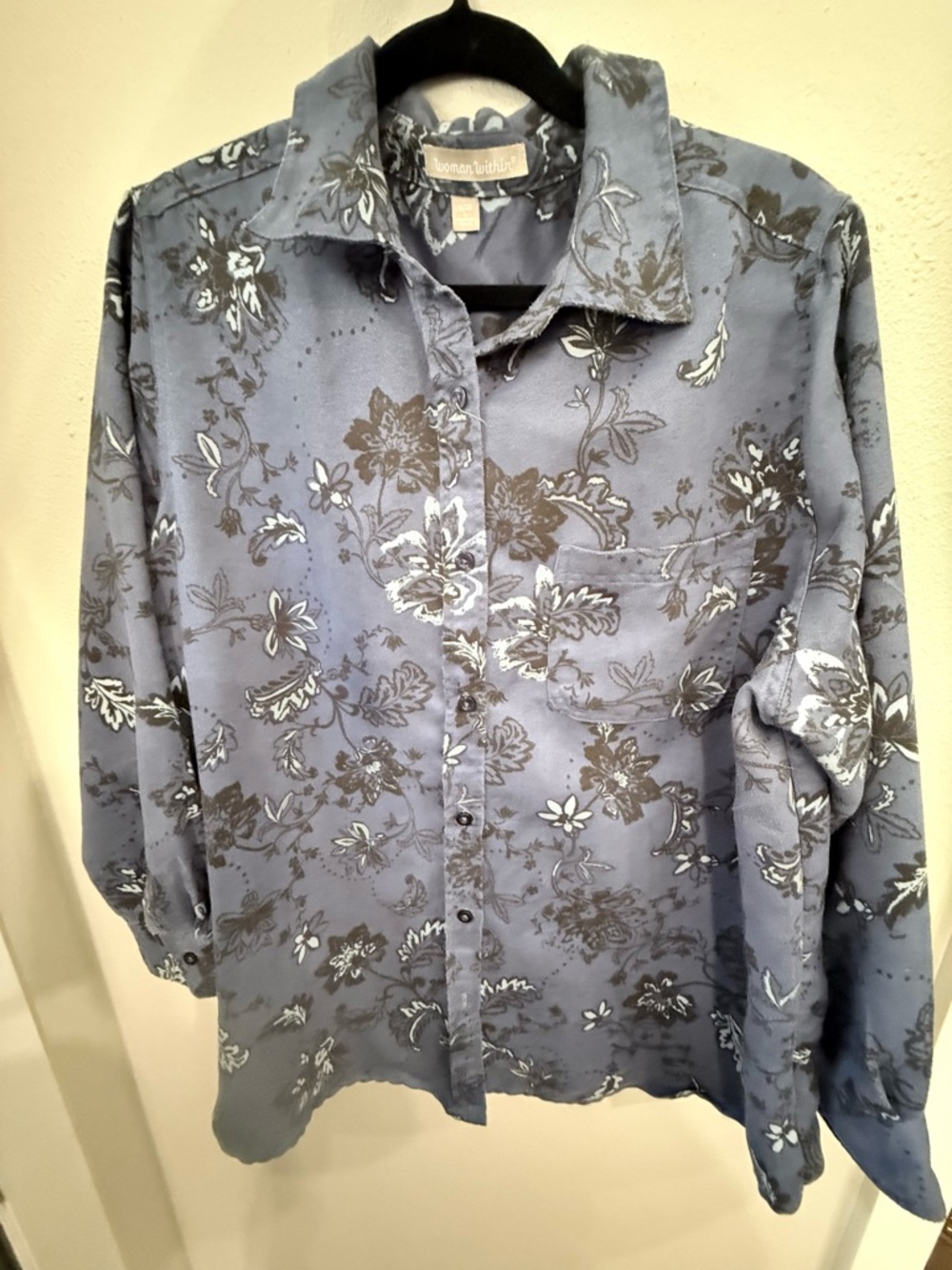 Woman Within Navy and Light Blue Floral Top - Picture 2 of 4